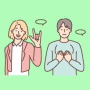 An illustration of people communicating with sign language