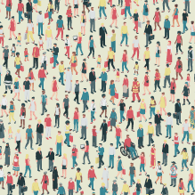 Illustration of a crowd from above walking in all directions