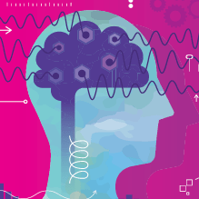 Illustration of a silhouette of a human head with a brain - represented by a rain cloud - inside