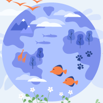 an illustration of an ecosystem of diverse animals