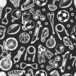 illustration of various contact sports accessories