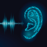 An illustration of an ear and soundwaves