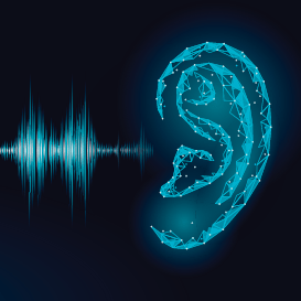 An illustration of an ear and soundwaves