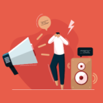 An illustration of a person being surrounded by overly loud noises
