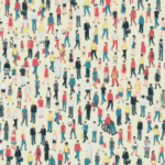 Illustration of a crowd from above walking in all directions