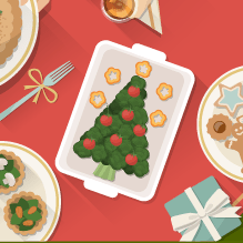 Illustration of holiday table full of treats