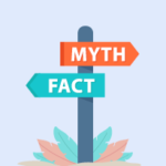 An illustration of two signs pointing different directions saying myth and fact