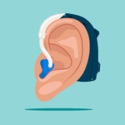 An illustration of an ear wearing a hearing aid