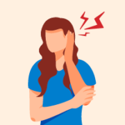 An illustration of a woman covering her ear due to strange noises she hears