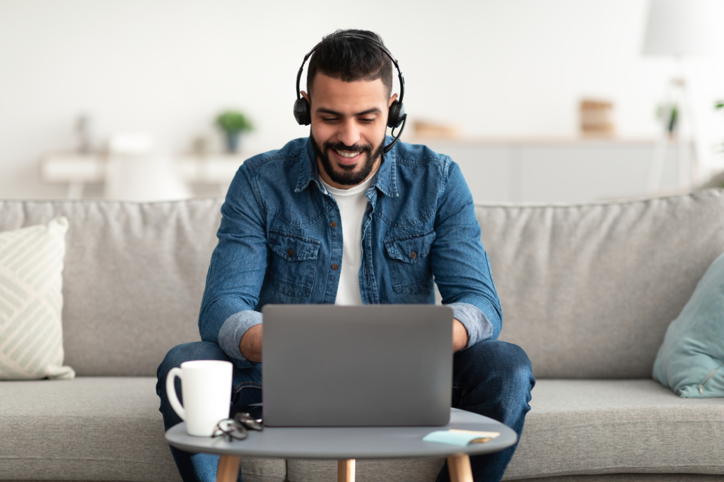 Man Taking OnLine Hearing Screening