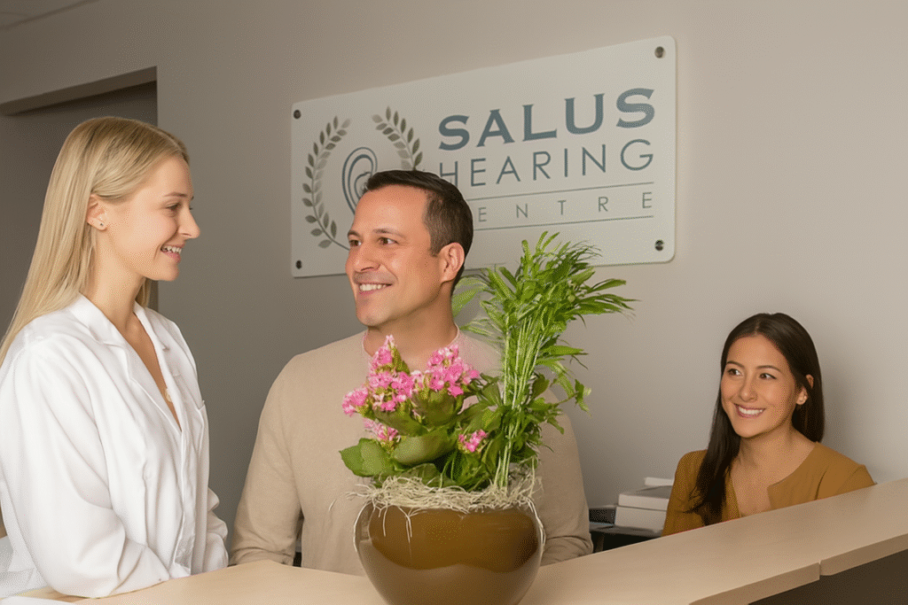 People Behind the desk at Salus Hearing and Tinnitus Centre