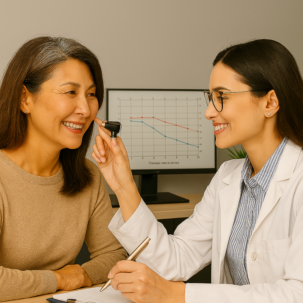 Tinnitus Assessment - Audiologist Assessing a Woman