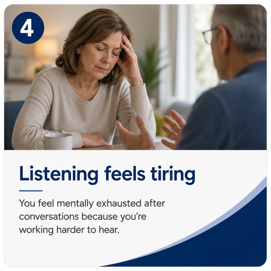 Listening feels tiring You feel mentally exhausted after conversations because you're working harder to hear.