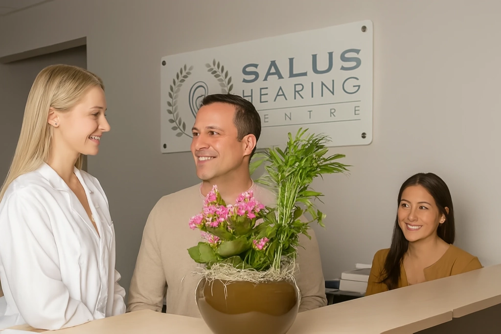 People Behind the desk at Salus Hearing and Tinnitus Centre