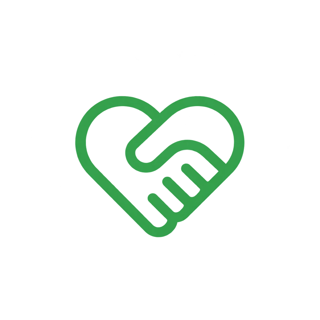 Heart-shaped handshake representing support